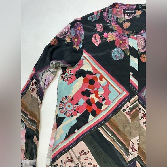 Tolani All Over Print Silk Top Women Small Multicolor Long Sleeve - Picture 3 of 10